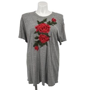 Emma & Sam Distressed Rose Gray Top Large